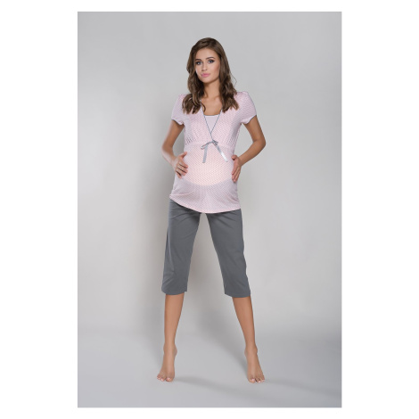 Pyžamo Felicita s krátkým rukávem, 3/4 kalhoty - meruňková/šedá Italian Fashion