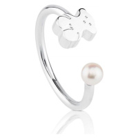 Tous Otevřený stříbrný prsten s medvídkem a pravou perlou 51591550 52 mm