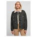 Ladies Oversized Sherpa Denim Jacket - black washed