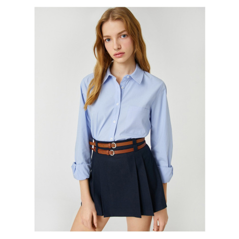Koton Crop Poplin Shirt Cotton Long Sleeve Cuff Collar Pocket Detailed