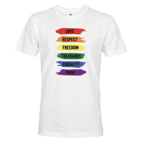 Pánské tričko s potiskem Love-respect-freedom-tolerance-equality-pride BezvaTriko
