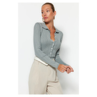 Trendyol Gray Polo Collar Knitwear Cardigan