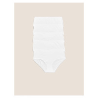 Midi kalhotky z bavlny s lycrou®, 5 ks v balení Marks & Spencer bílá