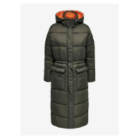 Khaki dámský prošívaný zimní kabát s kapucí ONLY Puk