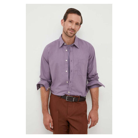 Bavlněná košile BOSS BOSS ORANGE fialová barva, regular, s klasickým límcem Hugo Boss
