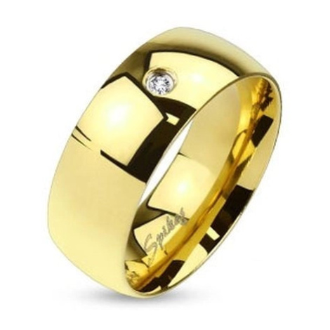 Prsten z oceli 316L zlaté barvy, čirý zirkonek, lesklý hladký povrch, 8 mm Šperky eshop