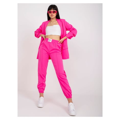 Fluo růžové látkové kalhoty s elastickým pasem Fashionhunters