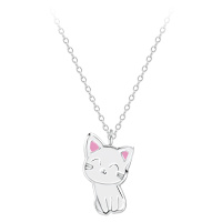 Klenoty Amber Stříbrný náhrdelník kočička bílá