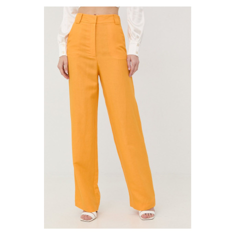 Plátěné kalhoty Patrizia Pepe dámské, žlutá barva, široké, high waist