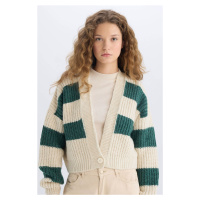 DEFACTO Coool Oversize Wide Fit V-Neck Striped Buttoned Knitwear Cardigan