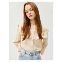 Koton Blouse with Balloon Sleeves Viscose Crew Neck Frilled and Buttoned.