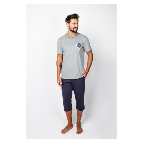 Pánské pyžamo Abril, krátký rukáv, 3/4 kalhoty - melanž/námořnická modř Italian Fashion