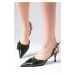 Mio Gusto Josephine Genuine Patent Leather Oil Green Color Open Back Women's Heeled Shoes