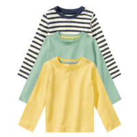 lupilu® Dětské triko s dlouhými rukávy BIO, 3 kusy (pruhy/zelená/žlutá)