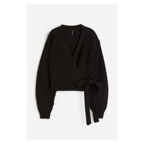H & M - Zavinovací svetr z žebrovaného úpletu - černá H&M