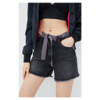 Džínové šortky Superdry dámské, šedá barva, hladké, medium waist