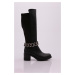 DGN 706 Women's Ankle Chain Detailed Back Stretch Heel Boots.