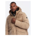 Men's long quilted jacket with large pockets - beige V2 OM-JALJ-0165