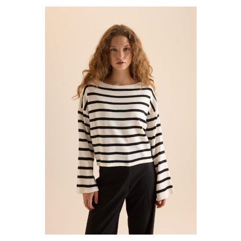 DEFACTO Relaxed Cut Boat Neck Striped Knit Sweater