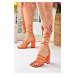 Fox Shoes Women's Orange Thick Heeled Ankle-laced Shoes