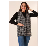 By Saygı Metal Button Front Checkered Plus Size Knitwear Vest with Pocket