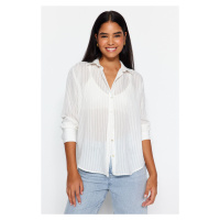 Trendyol Ecru Fabric Self-Striped Transparent Oversize Wide Fit Woven Shirt