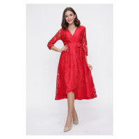 By Saygı Dvouřadé lemované krkem lemované zabalené krajkové šaty červené