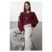 Trendyol Claret Red Button Detailed Textured Knitwear Cardigan