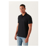 Avva Men's Black 100% Egyptian Cotton Regular Fit 3 Button Polo Neck T-shirt