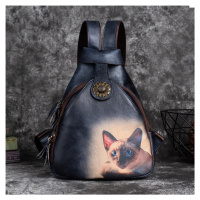Kožený retro batoh s potiskem kočky