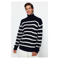 Trendyol Navy Blue Unisex Oversize Fit Wide Fit Striped Knitwear Sweater