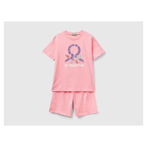 Benetton, Pink Short Pyjamas With Glittery Logo United Colors of Benetton