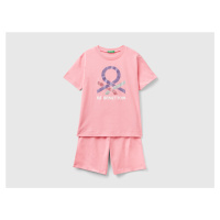 Benetton, Pink Short Pyjamas With Glittery Logo