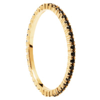 PDPAOLA Minimalistický pozlacený prsten s černými zirkony Black Essential Gold AN01-348 50 mm