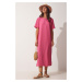 Happiness İstanbul Women's Pink Loose Long Casual Knitted Dress