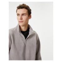 Koton Fleece Sweatshirt Half Zipper Stand Collar Long Sleeve