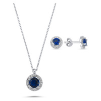 Klenoty Amber Stříbrná sada šperků kolečka modrý kámen - náušnice, náhrdelník