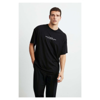 GRIMELANGE Frank Pánské oversize fit 100% bavlna tlustá texturovaná černá t-shirt s potiskem