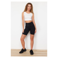 Trendyol Black Seamless/Seamless Reflector Printed and Acid Wash Knitted Sports Shorts/Short Leg