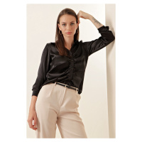 Bigdart 20112 Pleated Satin Shirt - Black