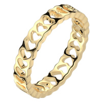 Prsten z nerezové oceli - řada výřezů srdce, zlatá barva