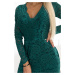 Zelené dámské krajkové šaty s výstřihem a dlouhými rukávy 170-12