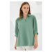 Bigdart Women's Green Shirt Collar Satin Blouse 0493