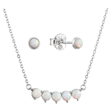 Evolution Group Sada šperků se syntetickými opály bílé kulaté 19035.1 white