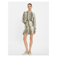 Koton Mini Dress Long Sleeves With Belt Detailed Frilled Snakeskin Pattern.