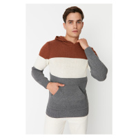 Trendyol Tile Men's Regular Fit Hooded Color Block Knitwear Sweater