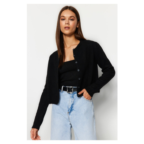 Trendyol Black Crop Soft Textured Blouse- Cardigan Knitwear Suit Knitwear Cardigan