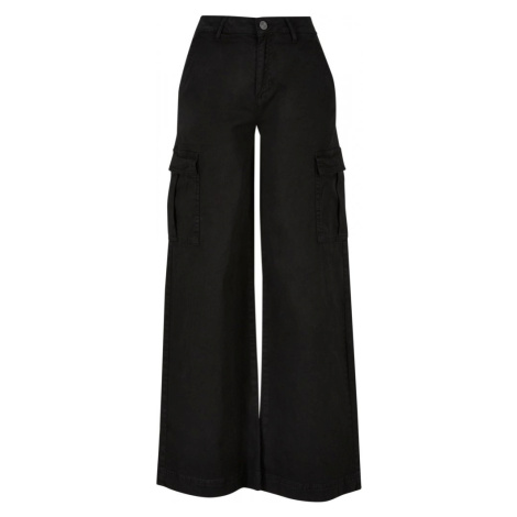 Ladies High Waist Wide Leg Twill Cargo Pants - black Urban Classics