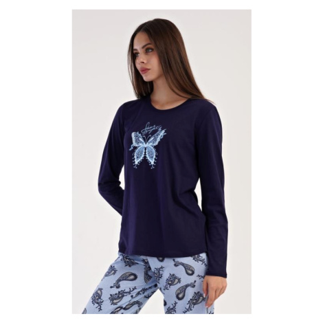 Dámské pyžamo dlouhé Vinetta Secret Motýl | tmavě modrá Vienetta Secret
