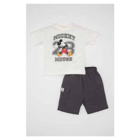 DEFACTO 2 piece Regular Fit Crew Neck Mickey & Minnie Licensed Woven Set